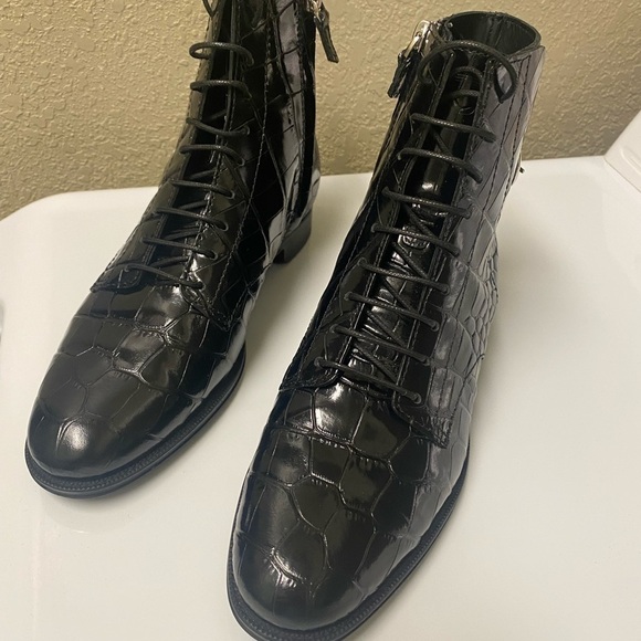 Tod's Ankle Boots Patent Croc-Embossed Black Leather 35.5 / US Size5.5 - Picture 3 of 10